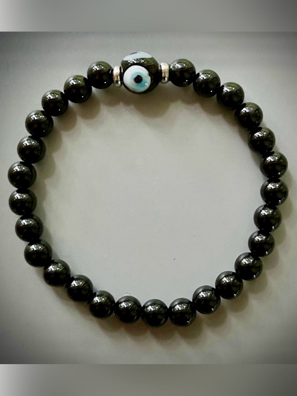 Black Tourmaline Evil Eye Handcrafted Bead Bracelet
